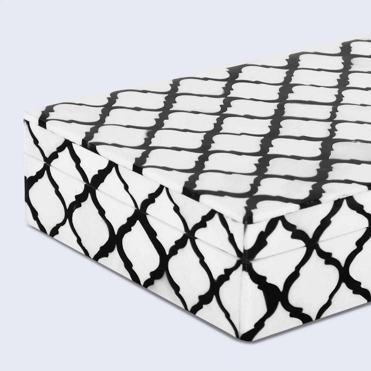 MOROCCAN BONE & RESIN INLAY DECORATIVE STORAGE BOX IN 9 SIZES, BLACK & WHITE