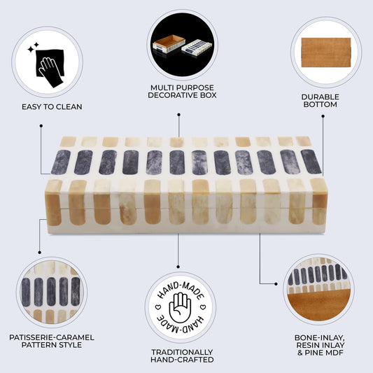 PATISSERIE CARAMEL BONE & RESIN INLAY DECORATIVE STORAGE BOX - 7 SIZES