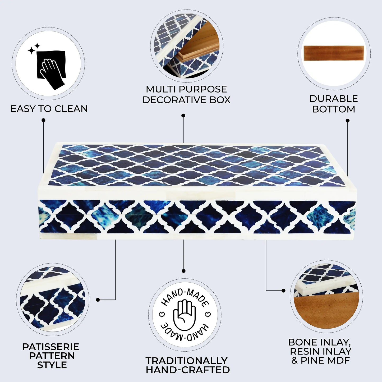 PATISSERIE CLASSIC BONE & RESIN INLAY DECORATIVE STORAGE BOX - 7 SIZES
