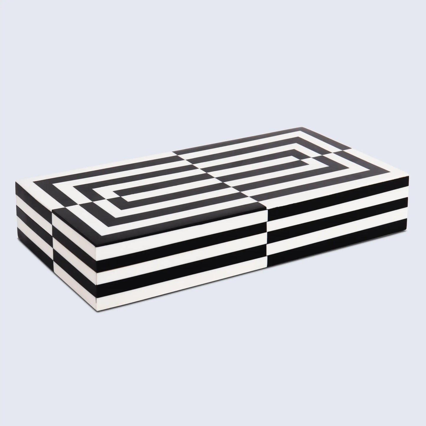 DECORATIVE STORAGE BOX PUZZLE SLIDE RESIN INLAY IN 7 SIZES, BLACK & WHITE