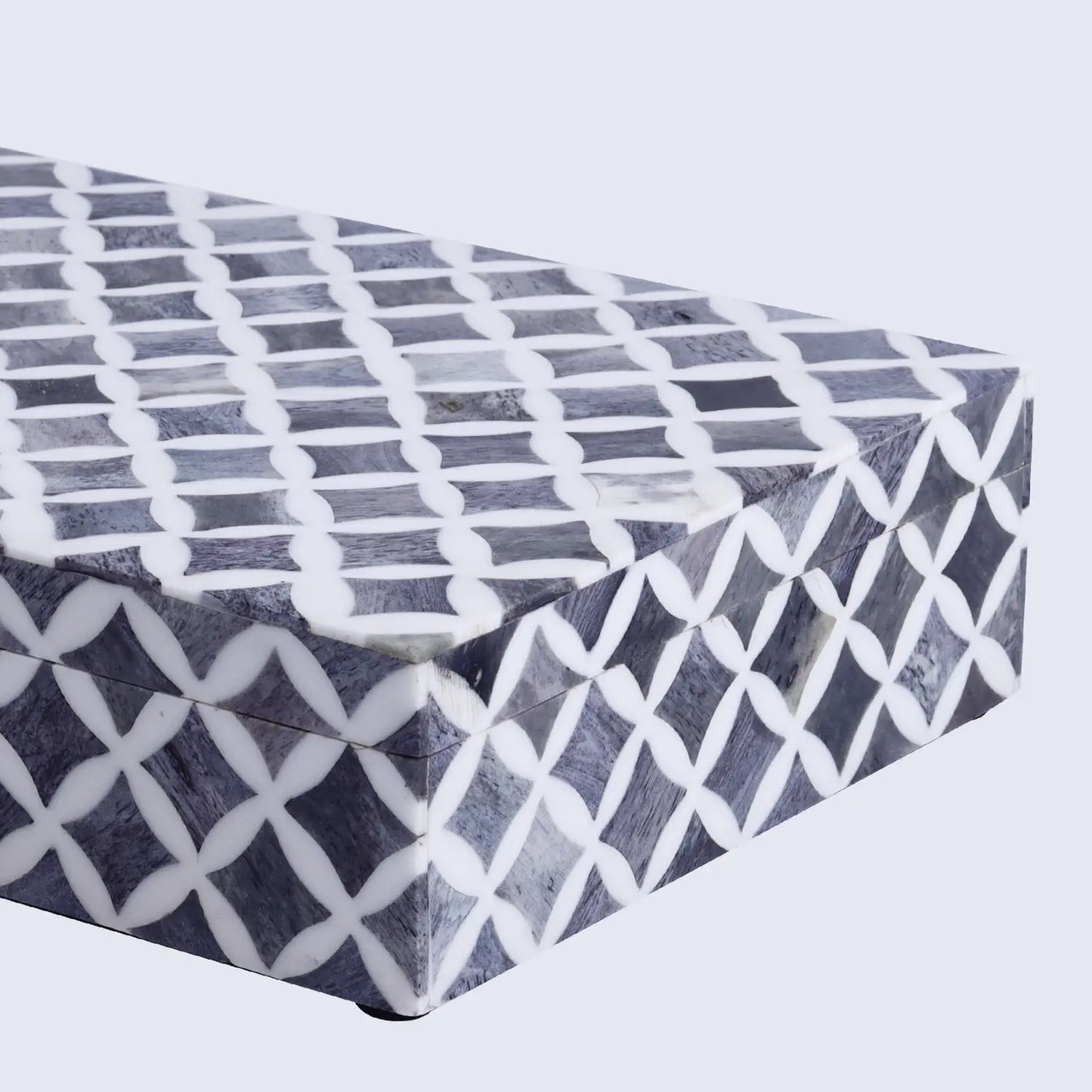 STAR PATTERN BONE & RESIN INLAY DECORATIVE STORAGE BOX – GREY