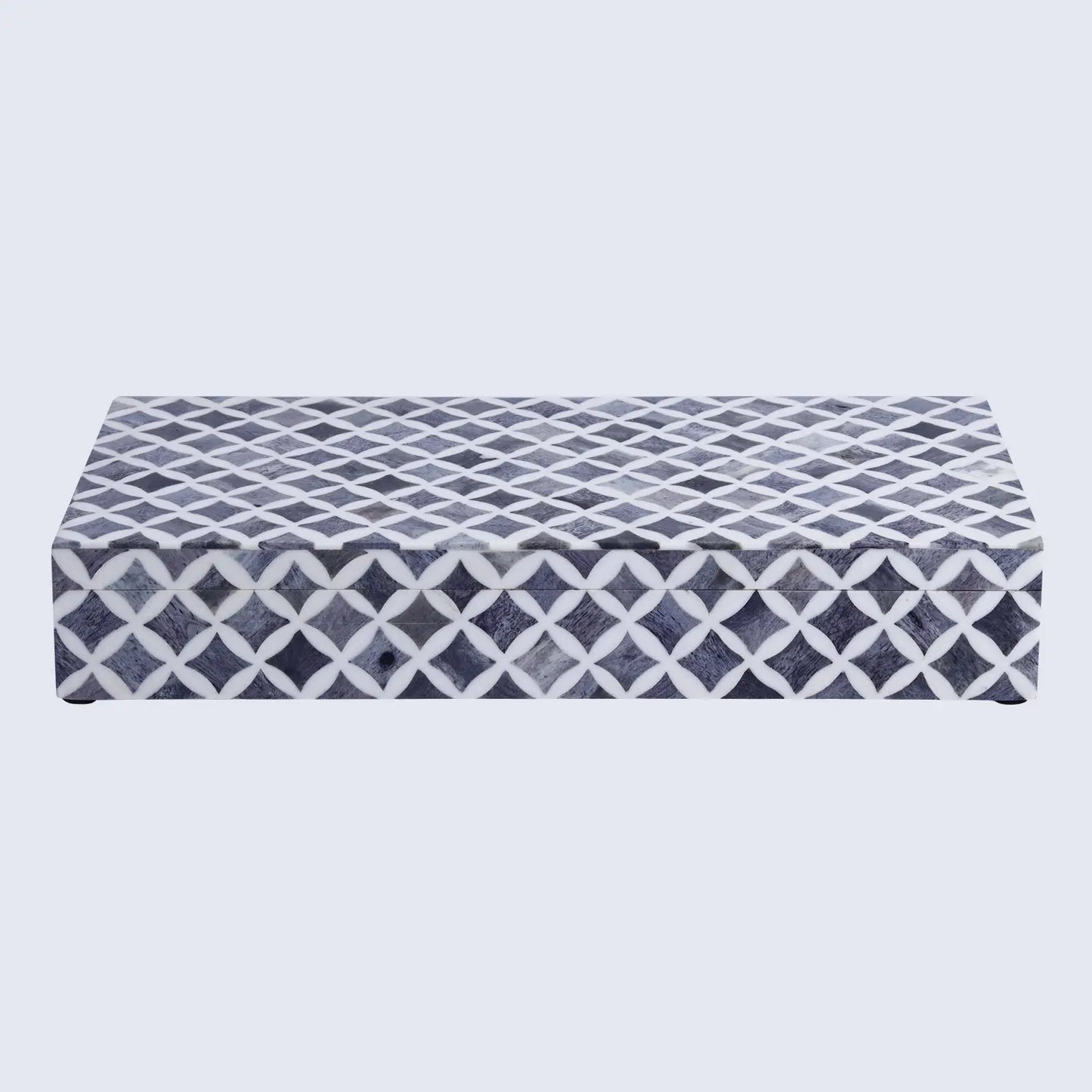 STAR PATTERN BONE & RESIN INLAY DECORATIVE STORAGE BOX – GREY