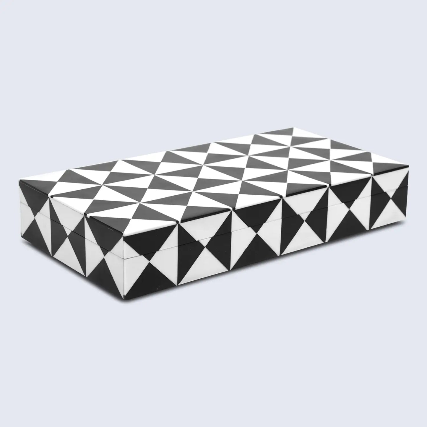 DECORATIVE STORAGE BOX TRIANGLE RESIN INLAY IN 7 SIZES, BLACK & WHITE