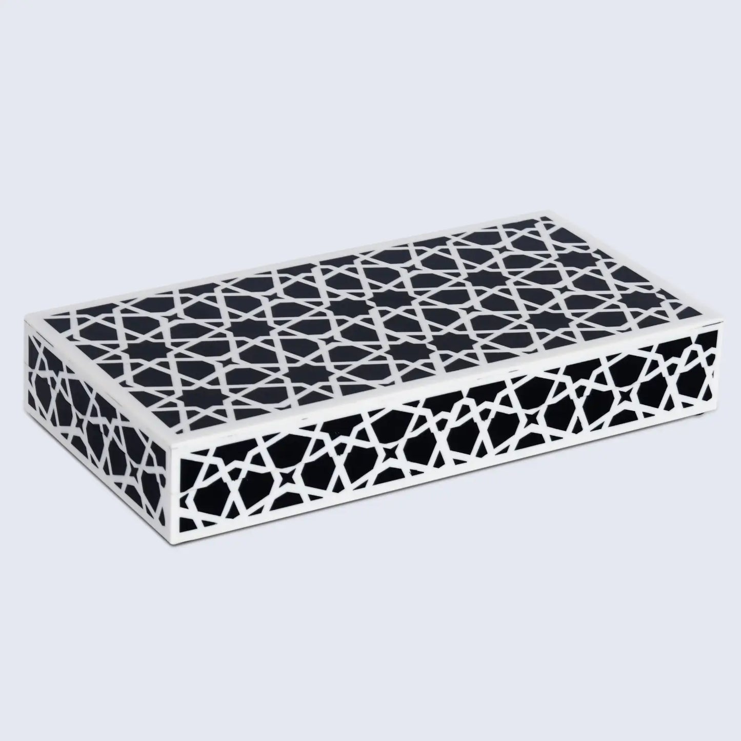 DECORATIVE STORAGE BOX ZELLIJ RESIN INLAY IN 7 SIZES, BLACK & WHITE