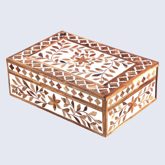 DECORATIVE STORAGE BOX ALHAMBRA BOUQUET WOOD & RESIN INLAY IN 12 X 8 X 4 INCH