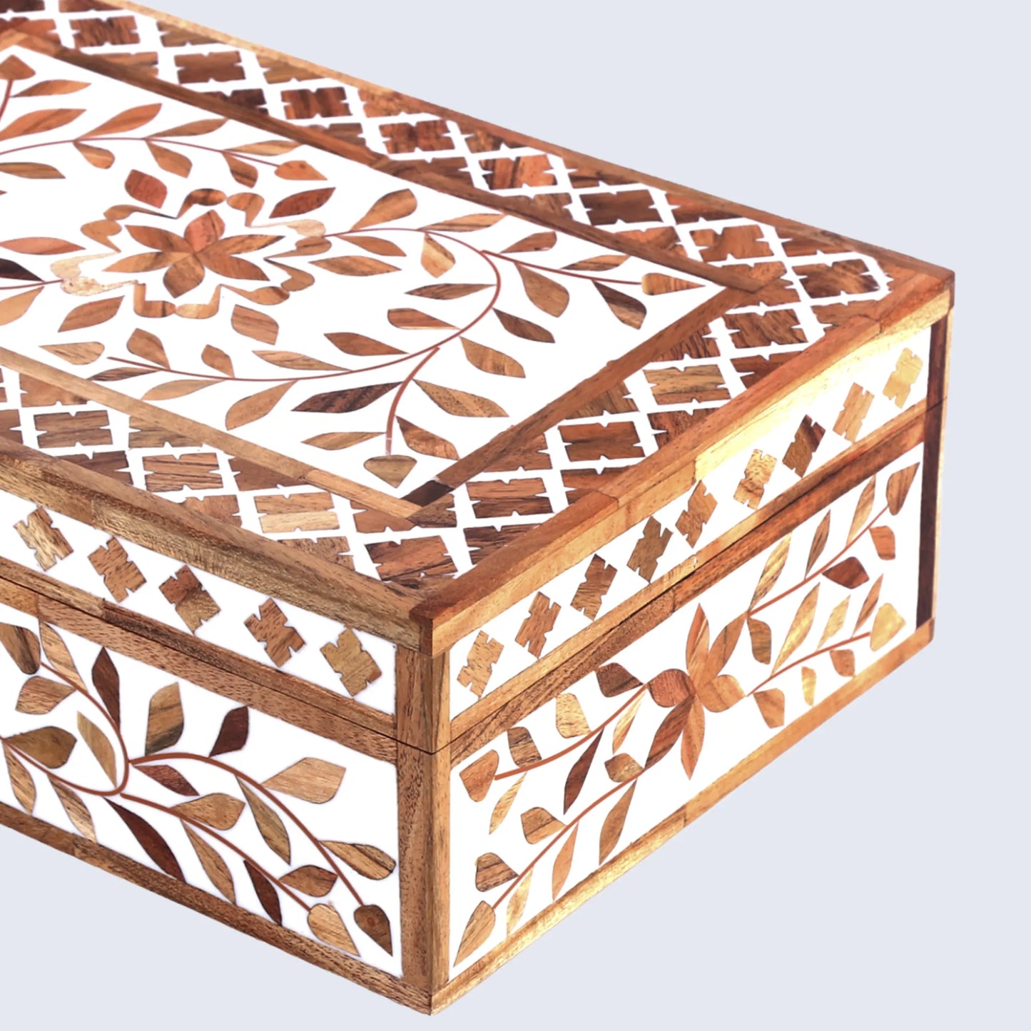 DECORATIVE STORAGE BOX ALHAMBRA BOUQUET WOOD & RESIN INLAY IN 12 X 8 X 4 INCH