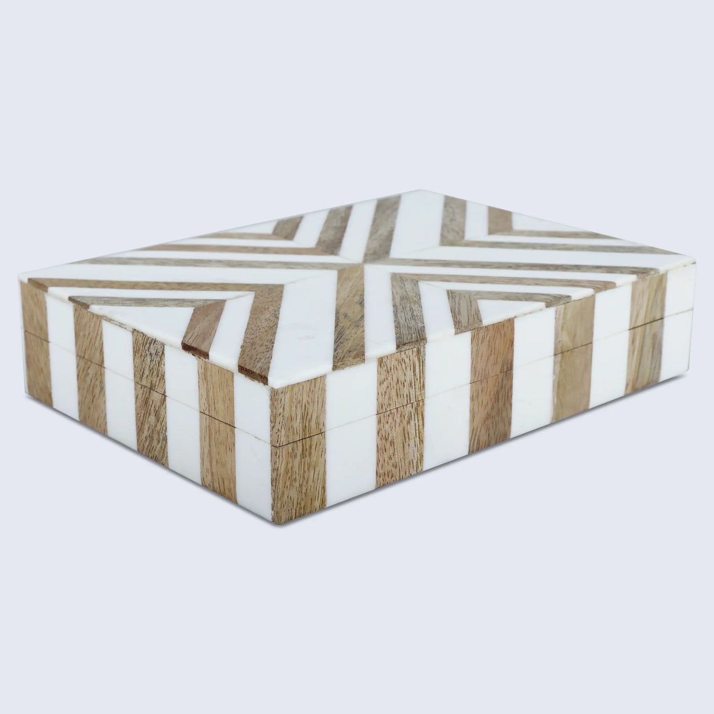 MARQUET CHEVRON RESIN & WOOD INLAY DECORATIVE STORAGE BOX - 8 SIZES