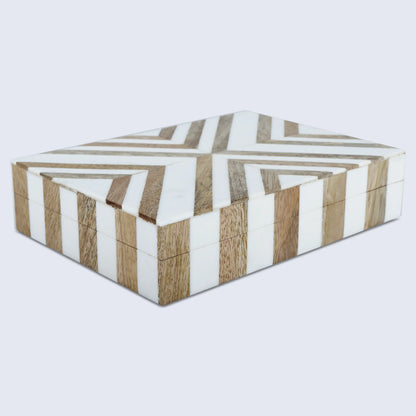 MARQUET CHEVRON RESIN & WOOD INLAY DECORATIVE STORAGE BOX - 8 SIZES