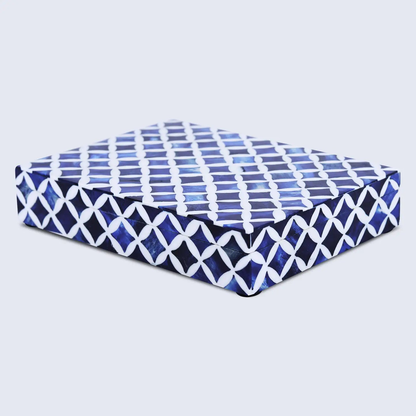 STAR PATTERN BONE & RESIN INLAY DECORATIVE STORAGE BOX – BLUE
