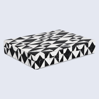 DECORATIVE STORAGE BOX MEDLEY HARLEQUIN RESIN INLAY IN 7 SIZES, BLACK & WHITE