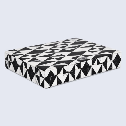 DECORATIVE STORAGE BOX MEDLEY HARLEQUIN RESIN INLAY IN 7 SIZES, BLACK & WHITE