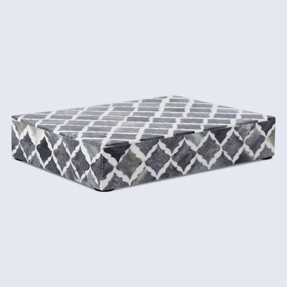 MOROCCAN BONE & RESIN INLAY DECORATIVE STORAGE BOX IN 7 SIZES, GREY & WHITE