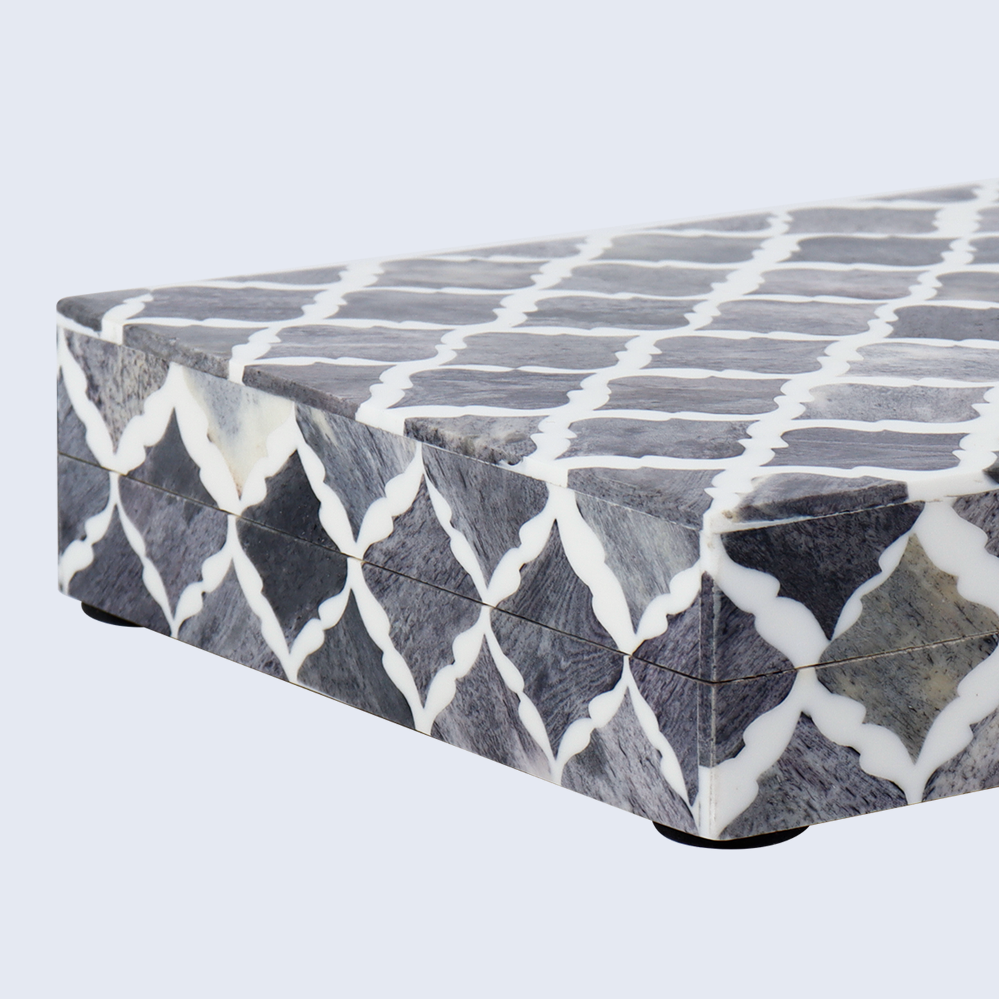 MOROCCAN BONE & RESIN INLAY DECORATIVE STORAGE BOX IN 7 SIZES, GREY & WHITE