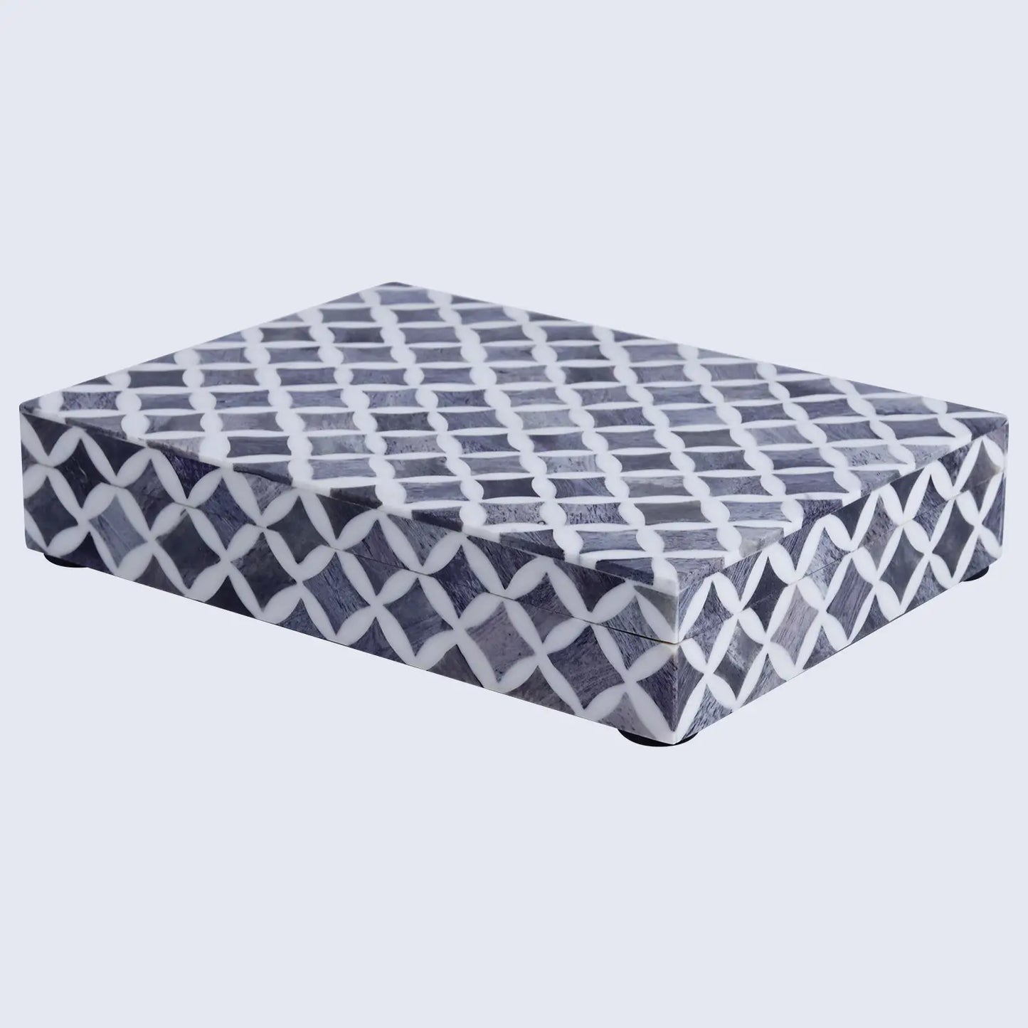 STAR PATTERN BONE & RESIN INLAY DECORATIVE STORAGE BOX – GREY