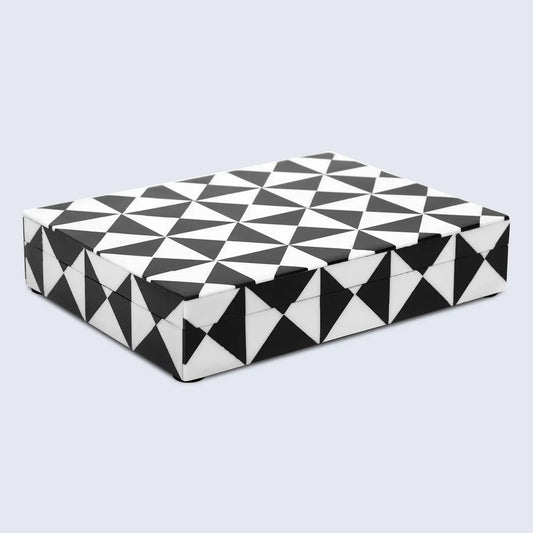 DECORATIVE STORAGE BOX TRIANGLE RESIN INLAY IN 7 SIZES, BLACK & WHITE