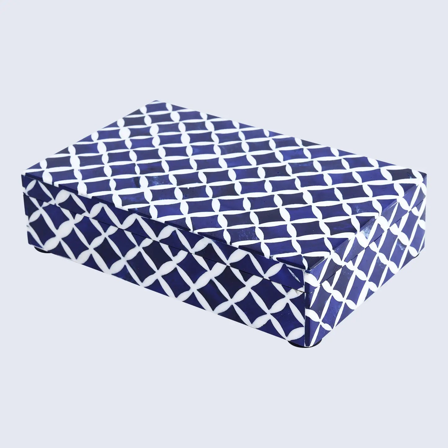 STAR PATTERN BONE & RESIN INLAY DECORATIVE STORAGE BOX – BLUE