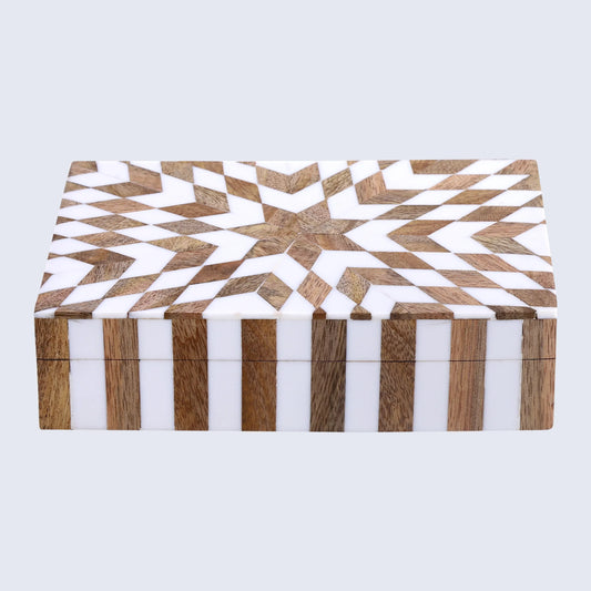 DECORATIVE STORAGE BOX ESTRELLA TRANCE RESIN INLAY IN 8 X 5 X 2 INCH
