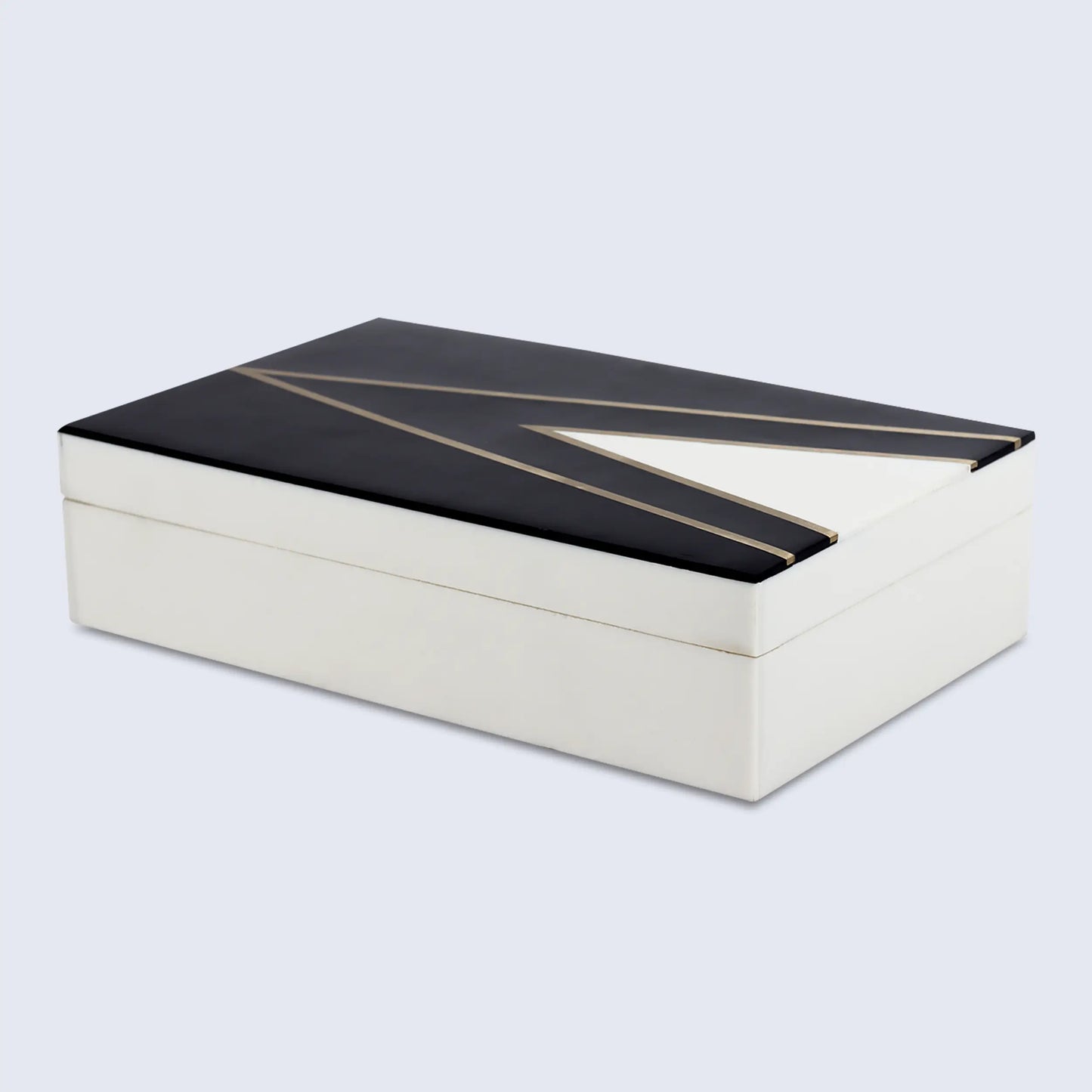 DECORATIVE STORAGE BOX KEPT DAPPER GENT RESIN INLAY & BRASS IN 7 SIZES, BLACK & WHITE