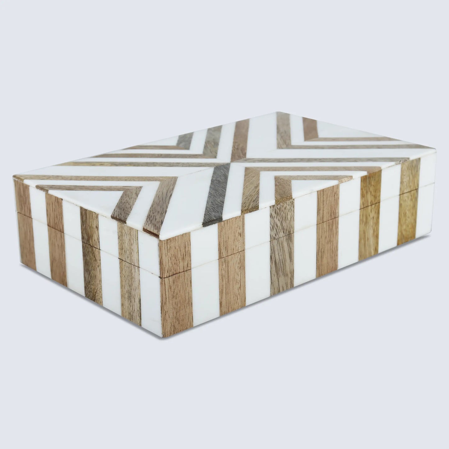 MARQUET CHEVRON RESIN & WOOD INLAY DECORATIVE STORAGE BOX - 8 SIZES