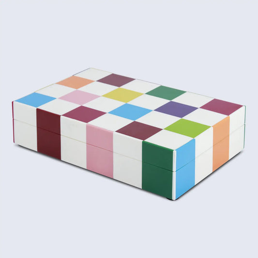DECORATIVE STORAGE BOX MEDLEY JESTER RESIN INLAY IN 7 SIZES, MULTICOLOR