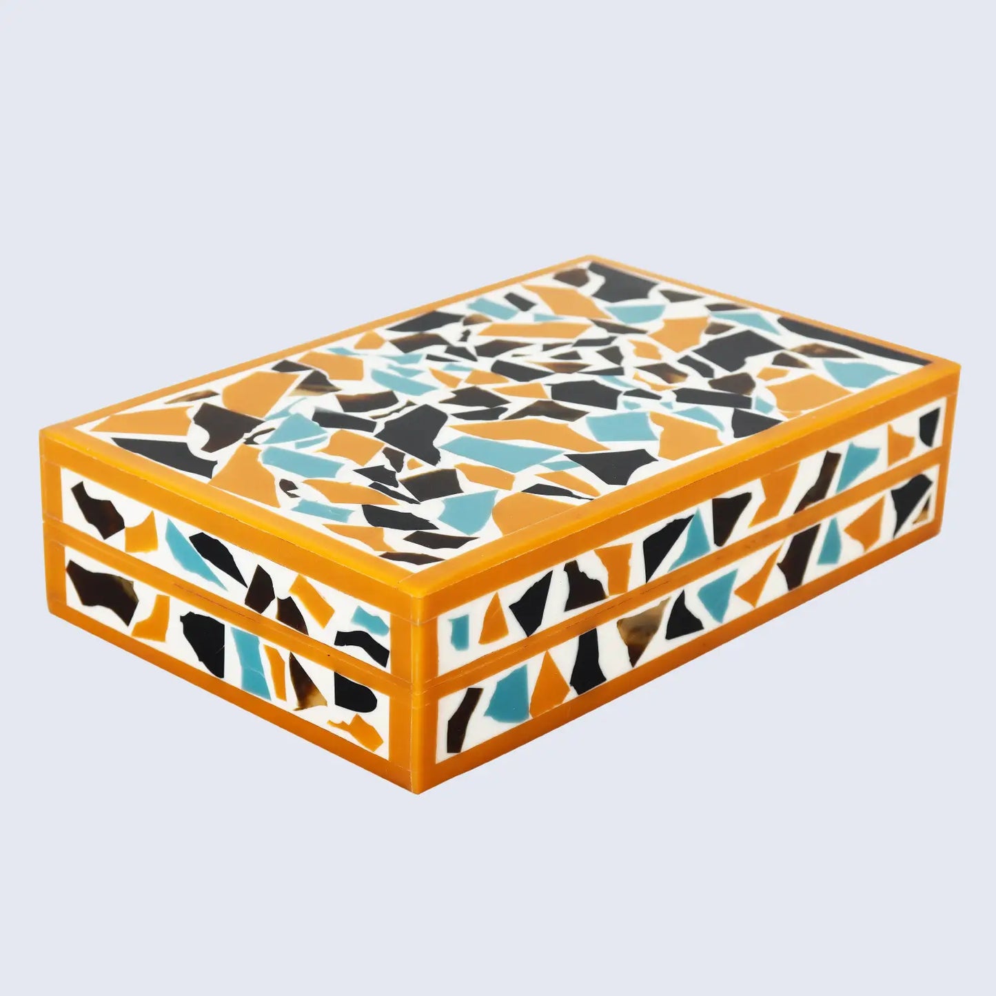 DECORATIVE STORAGE BOX MOSAIC GOLD RESIN INLAY IN 7 SIZES