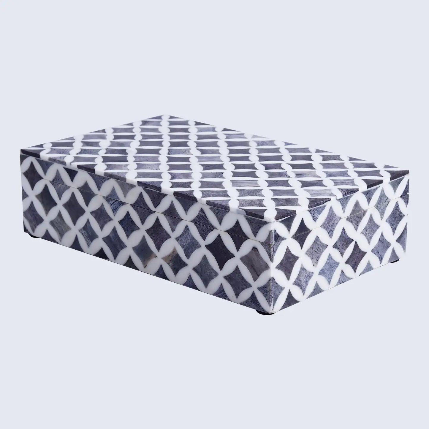 STAR PATTERN BONE & RESIN INLAY DECORATIVE STORAGE BOX – GREY