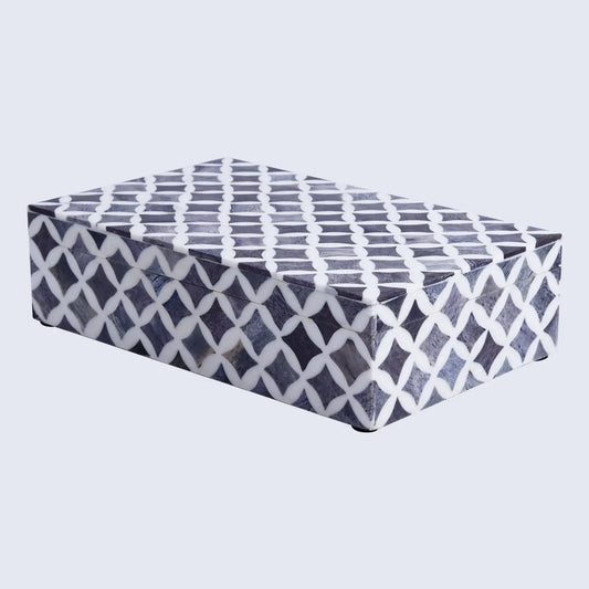 STAR PATTERN BONE & RESIN INLAY DECORATIVE STORAGE BOX – GREY