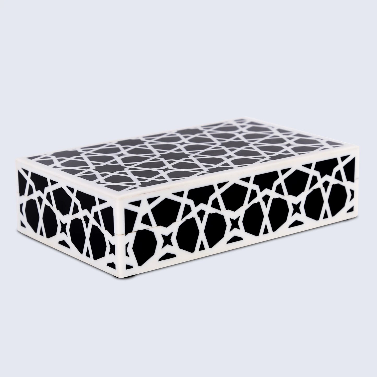 DECORATIVE STORAGE BOX ZELLIJ RESIN INLAY IN 7 SIZES, BLACK & WHITE