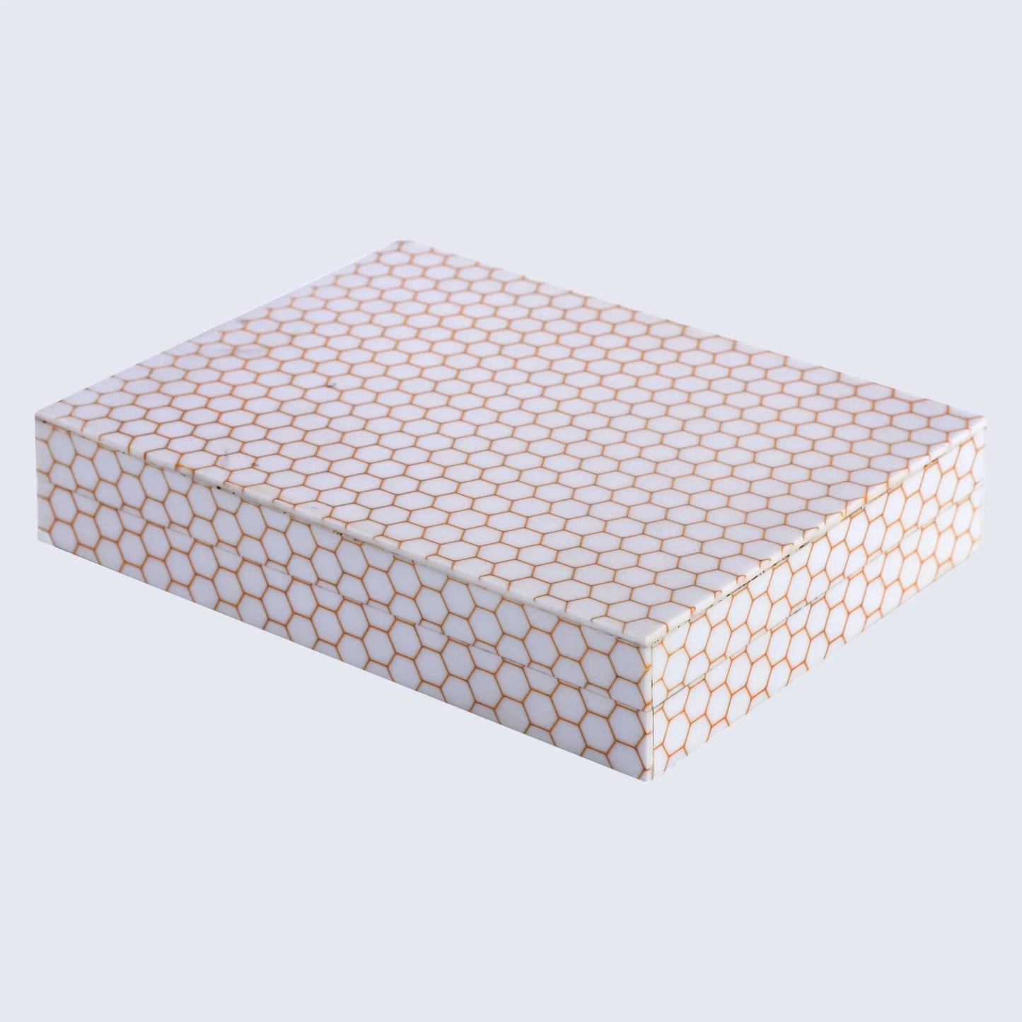 DECORATIVE STORAGE BOX HIVE HONEY RESIN INLAY 8 X 6 X 1.5 INCH
