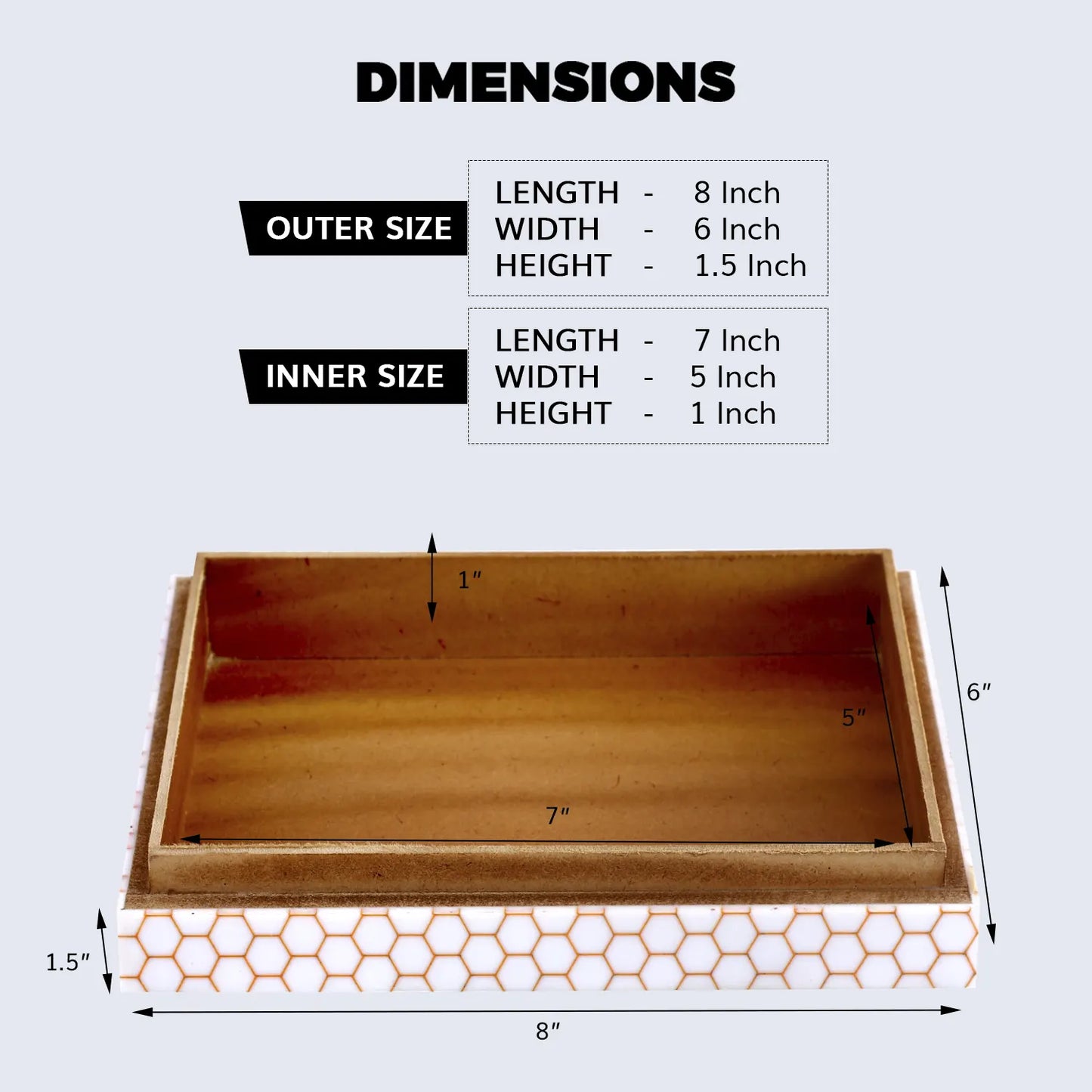 DECORATIVE STORAGE BOX HIVE HONEY RESIN INLAY 8 X 6 X 1.5 INCH