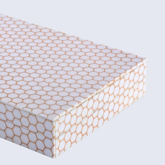 DECORATIVE STORAGE BOX HIVE HONEY RESIN INLAY 8 X 6 X 1.5 INCH