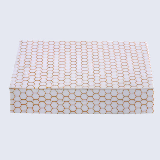 DECORATIVE STORAGE BOX HIVE HONEY RESIN INLAY 8 X 6 X 1.5 INCH