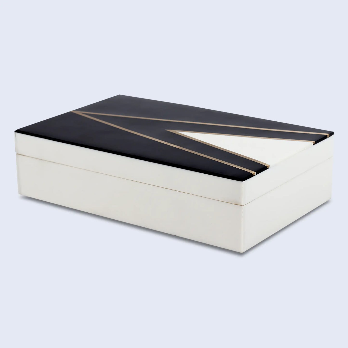 DECORATIVE STORAGE BOX KEPT DAPPER GENT RESIN INLAY & BRASS IN 7 SIZES, BLACK & WHITE