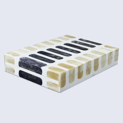 PATISSERIE CARAMEL BONE & RESIN INLAY DECORATIVE STORAGE BOX - 7 SIZES
