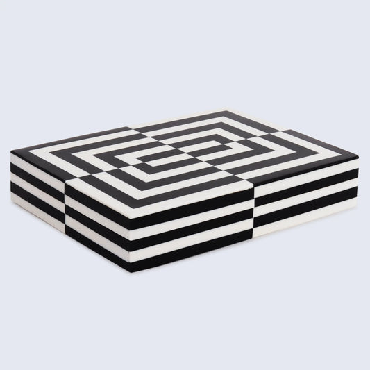 DECORATIVE STORAGE BOX PUZZLE SLIDE RESIN INLAY IN 7 SIZES, BLACK & WHITE
