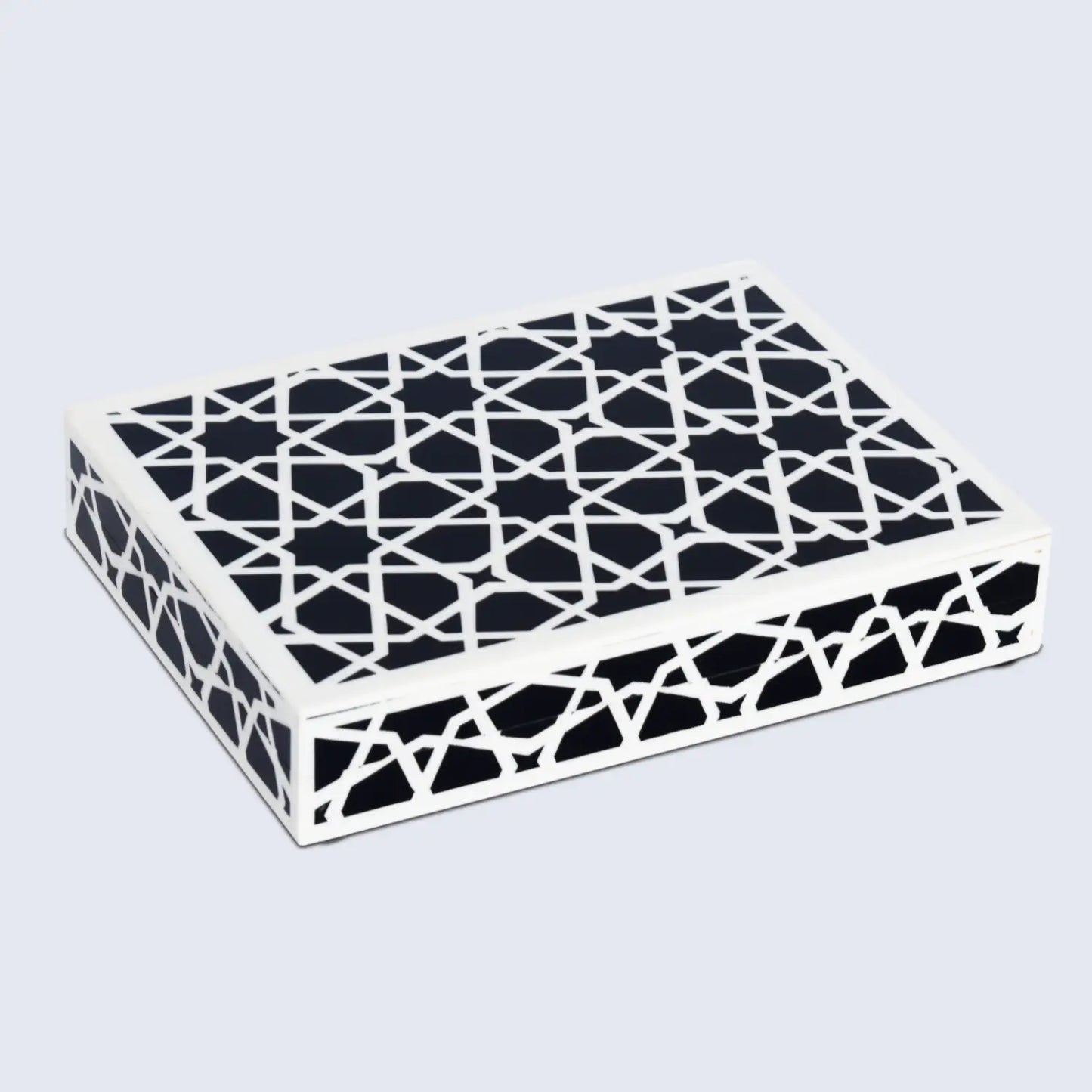 DECORATIVE STORAGE BOX ZELLIJ RESIN INLAY IN 7 SIZES, BLACK & WHITE