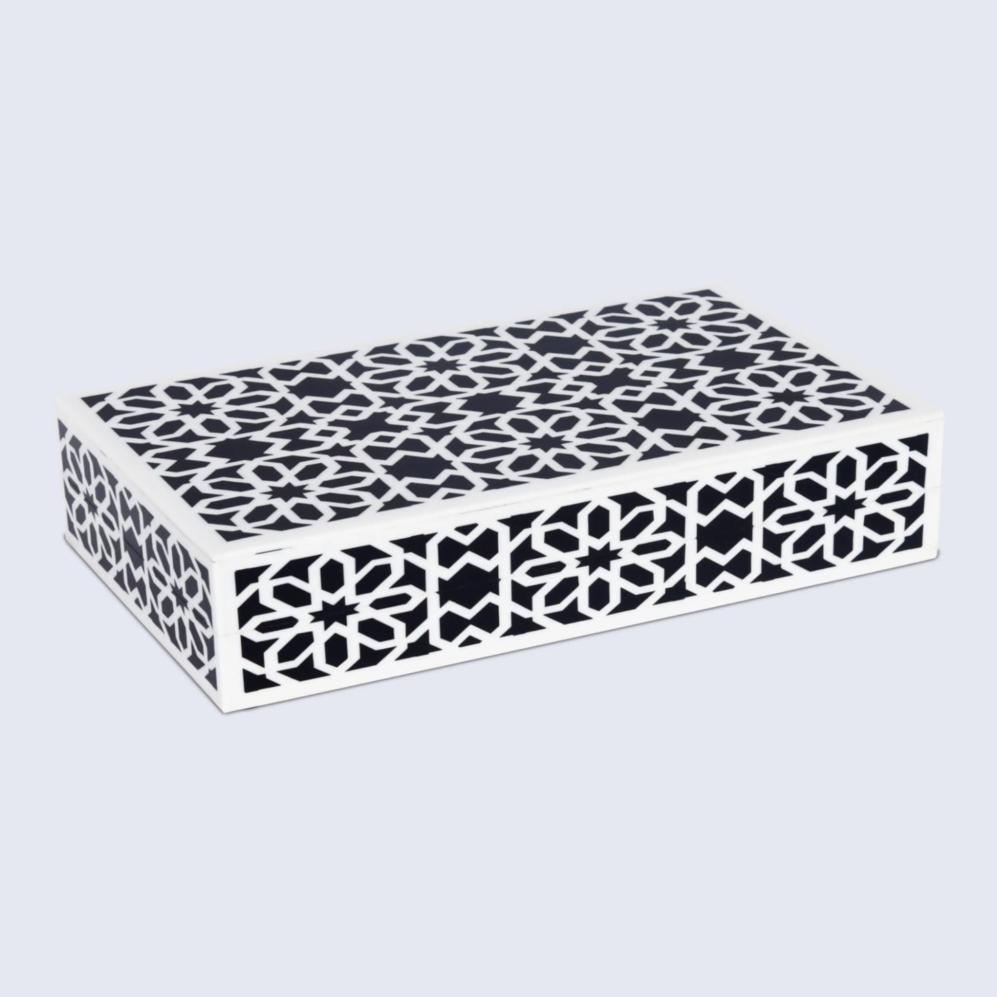DECORATIVE STORAGE BOX SHIRAZ RESIN INLAY IN 7 SIZES, BLACK & WHITE