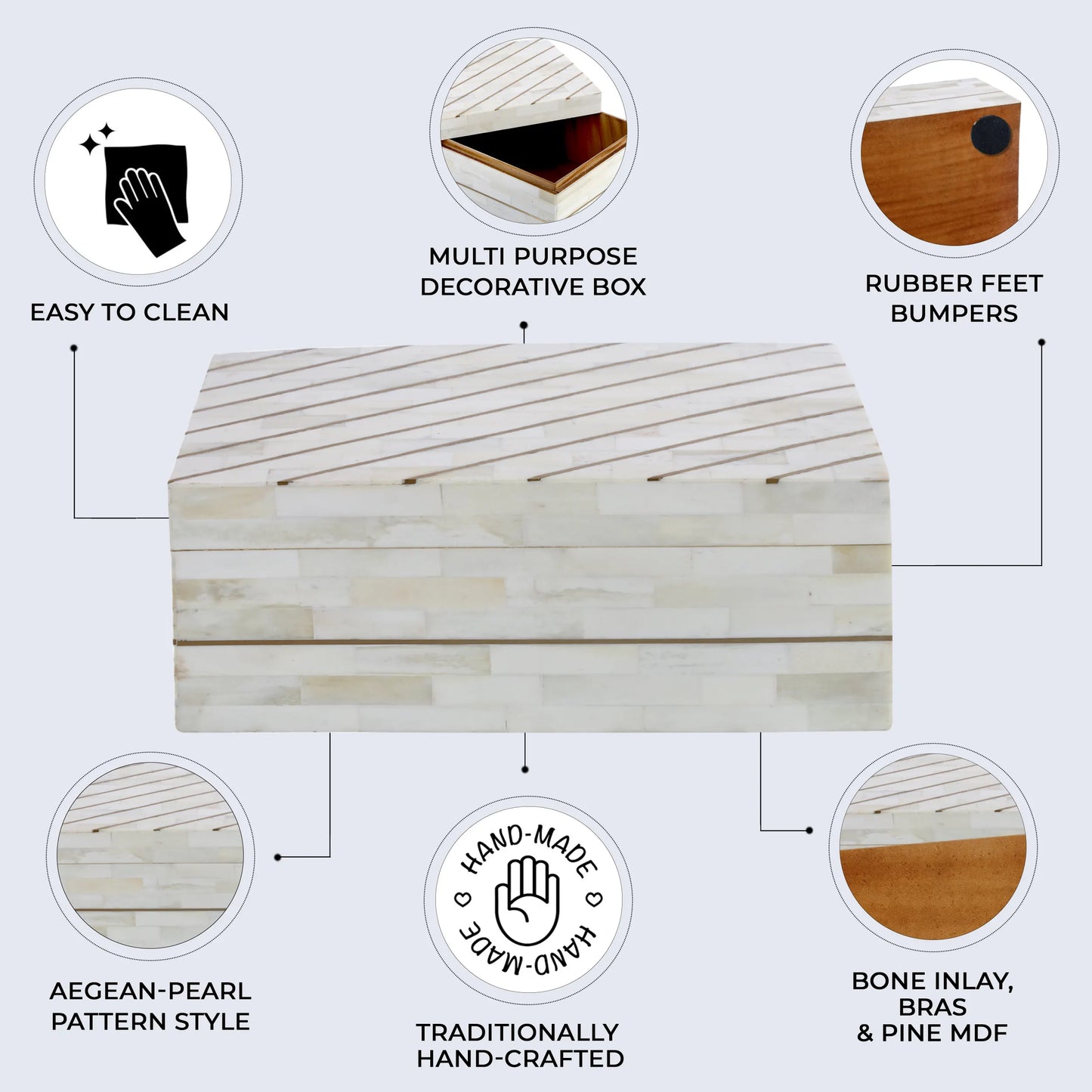 AEGEAN PEARL BONE INLAY & BRASS DECORATIVE STORAGE BOX IN 2 SIZES