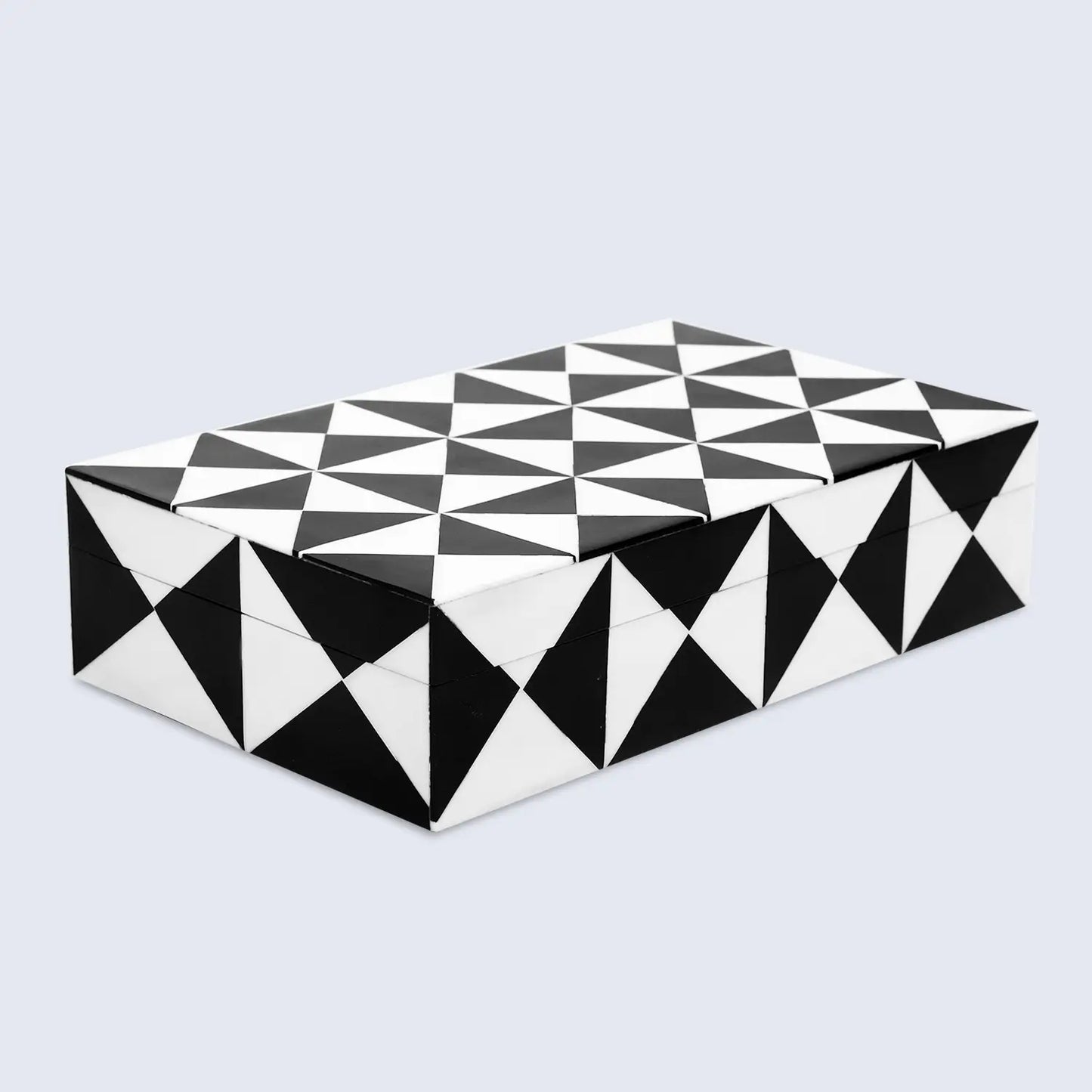 DECORATIVE STORAGE BOX TRIANGLE RESIN INLAY IN 7 SIZES, BLACK & WHITE