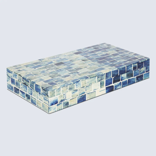 DECORATIVE STORAGE BOX INDIGO MOSAIC BONE & RESIN INLAY IN 2 SIZES