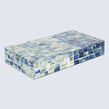 DECORATIVE STORAGE BOX INDIGO MOSAIC BONE & RESIN INLAY IN 2 SIZES