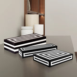 DECORATIVE BOXES MEDLEY CONCENTRIC PATTERN COMBO BONE INLAY COLLECTION, SET OF 3