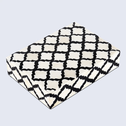 MOROCCAN BONE & RESIN INLAY DECORATIVE STORAGE BOX IN 9 SIZES, BLACK & WHITE