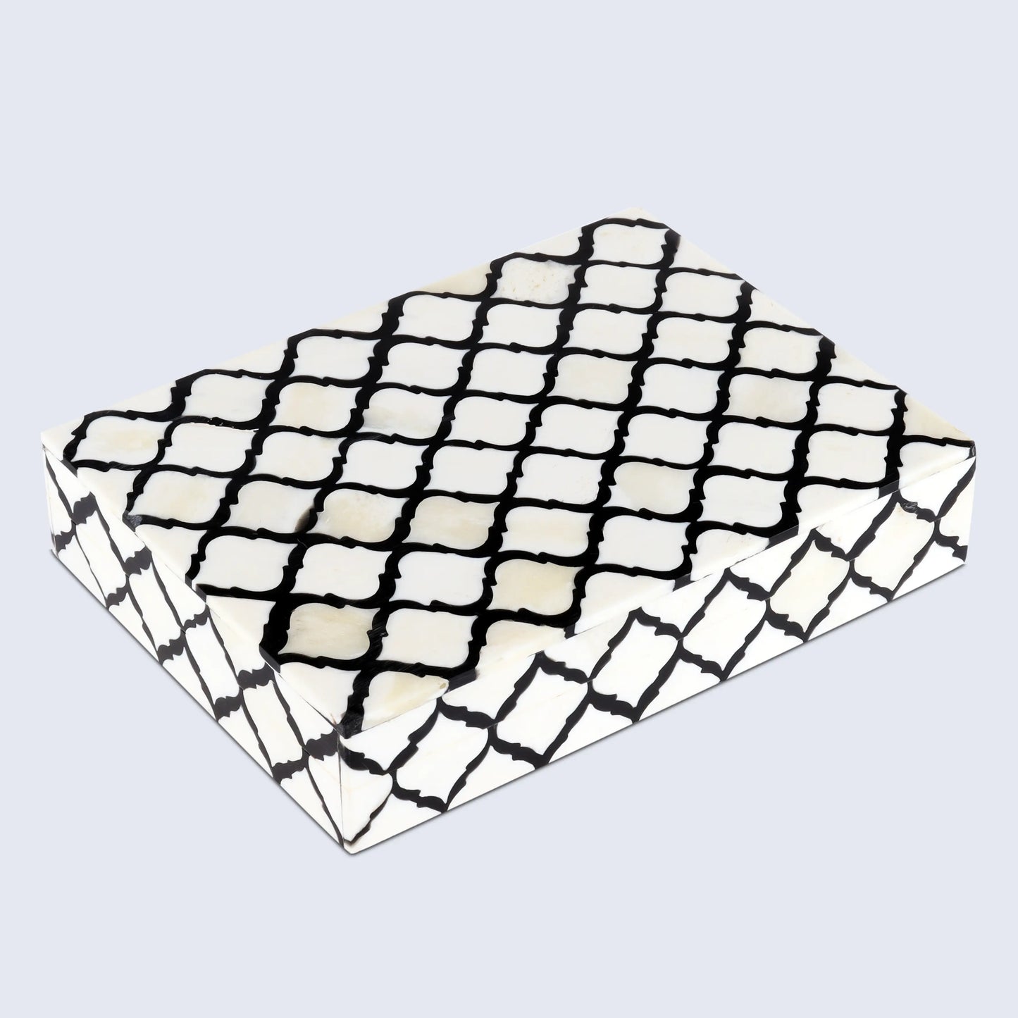 MOROCCAN BONE & RESIN INLAY DECORATIVE STORAGE BOX IN 9 SIZES, BLACK & WHITE