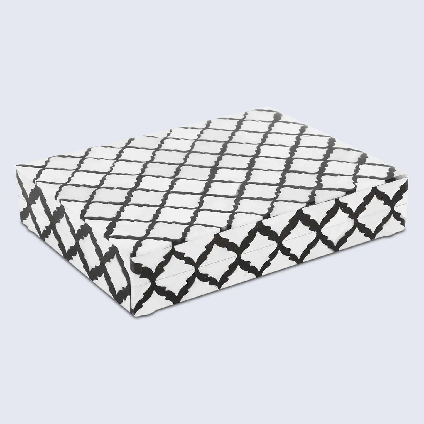 MOROCCAN BONE & RESIN INLAY DECORATIVE STORAGE BOX IN 9 SIZES, BLACK & WHITE