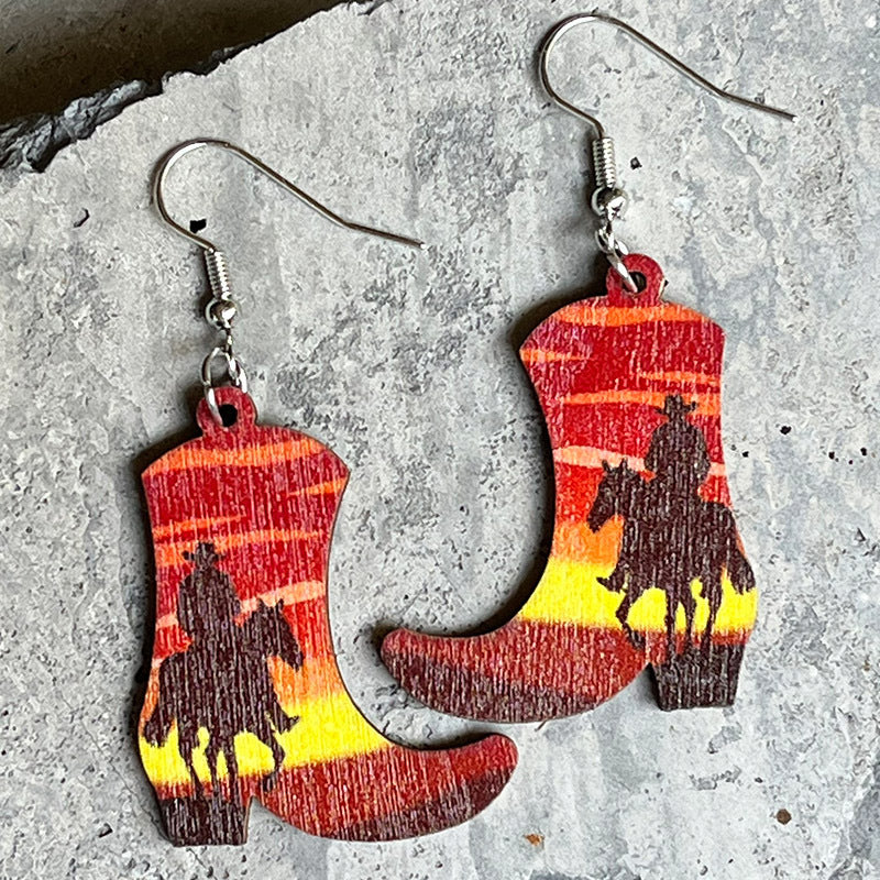 BOOTS SHAPE WOODEN DANGLE EARRINGS-Thriftique Marketplace