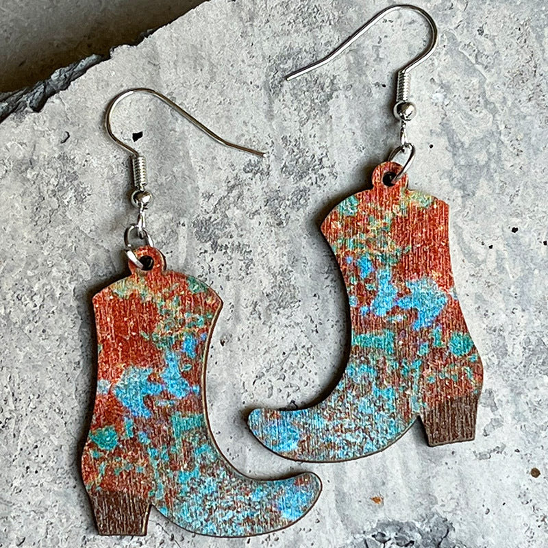 BOOTS SHAPE WOODEN DANGLE EARRINGS-Thriftique Marketplace