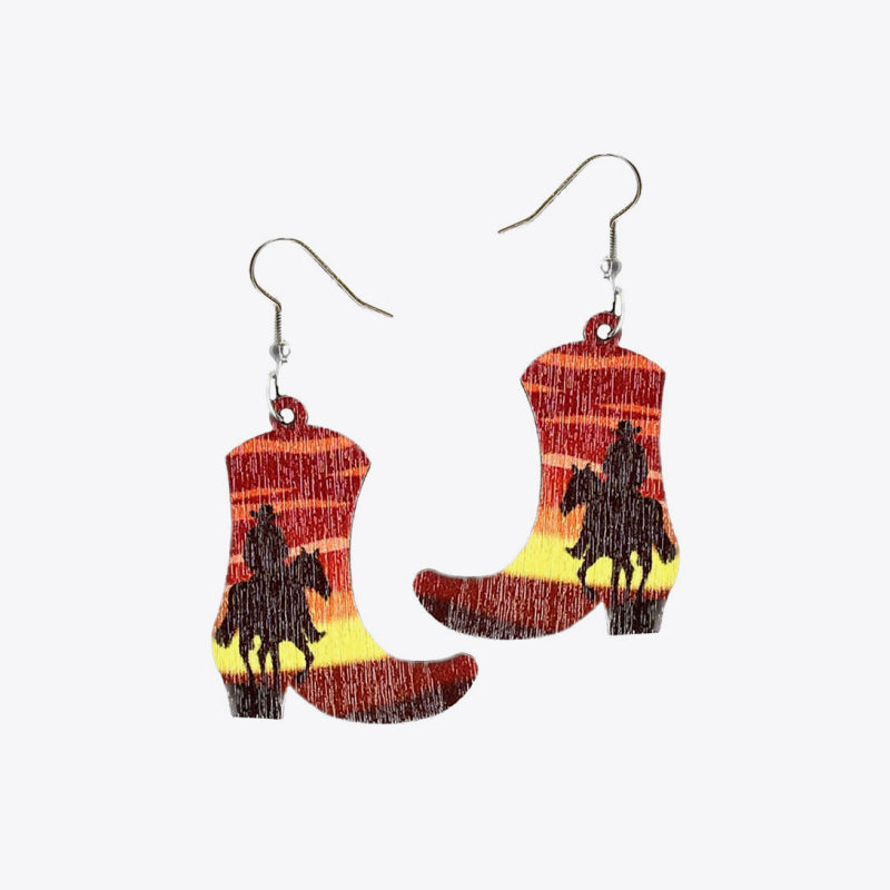 BOOTS SHAPE WOODEN DANGLE EARRINGS-Thriftique Marketplace