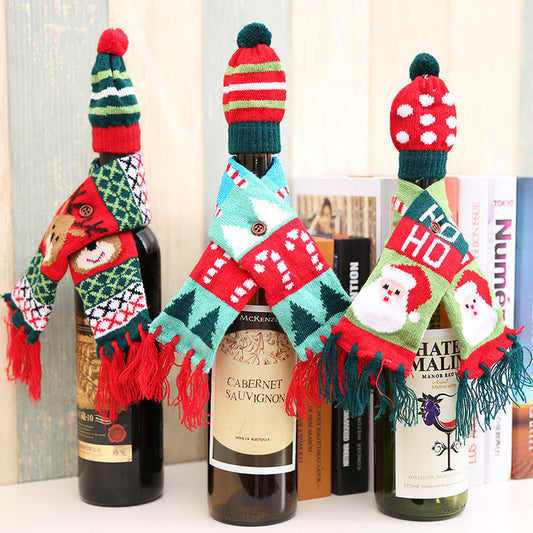 CHRISTMAS HAT AND SCARF WINE BOTTLE DECORATION-Thriftique Marketplace