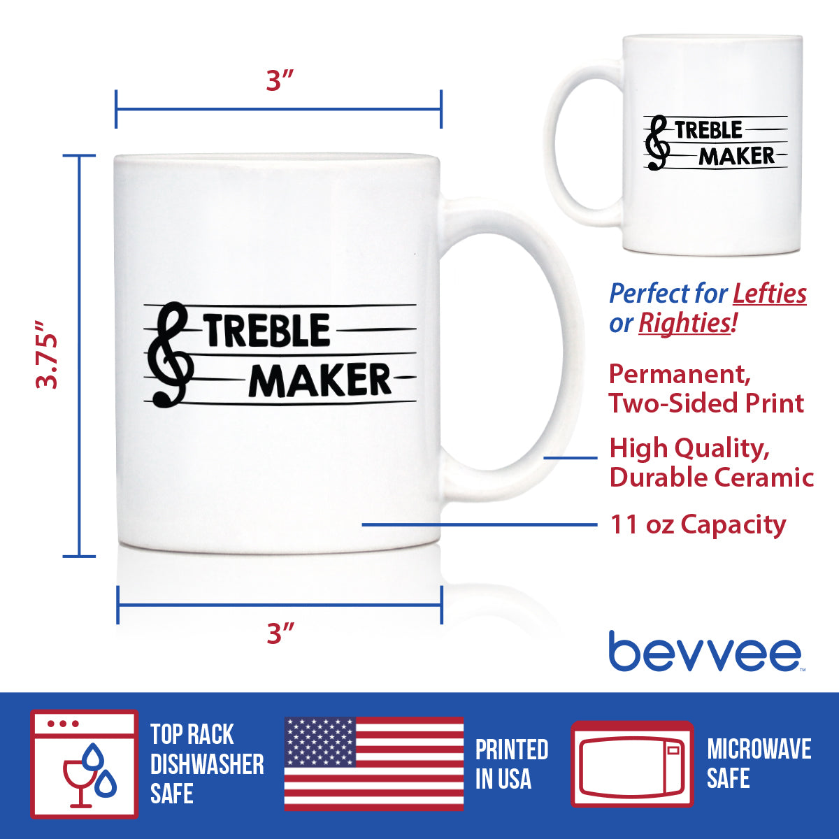 TREBLE MAKER COFFEE MUG - FUNNY MUSICIAN GIFTS FOR WOMEN AND MEN - FUN UNIQUE MUSICAL DECOR